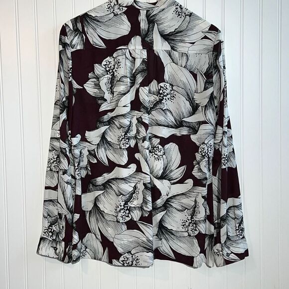 ALFANI Women’s Sz 12 Elegant Floral Long Sleeve Draped Faux Wrap Blouse - Picture 6 of 10